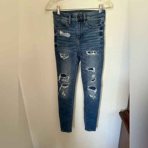 American Eagle distressed hi rise jeggings next level stretch size 2 85% cotton - Picture 1 of 9